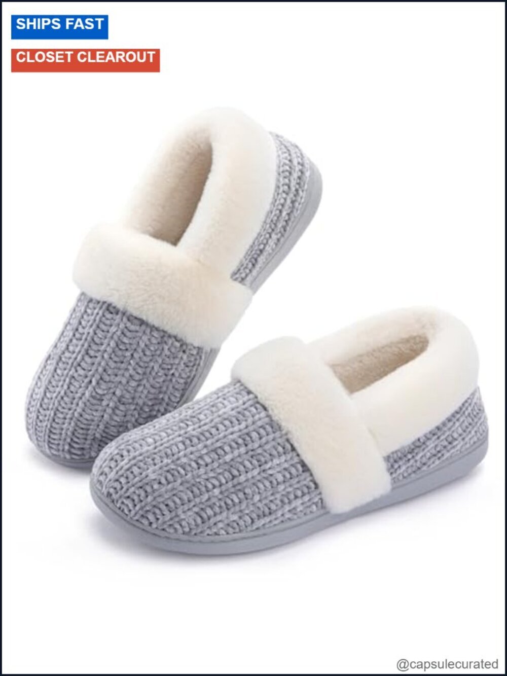 Chenille Faux Fur Sherpa Slippers with Memory Foam, Non-Slip Rubber Sole,